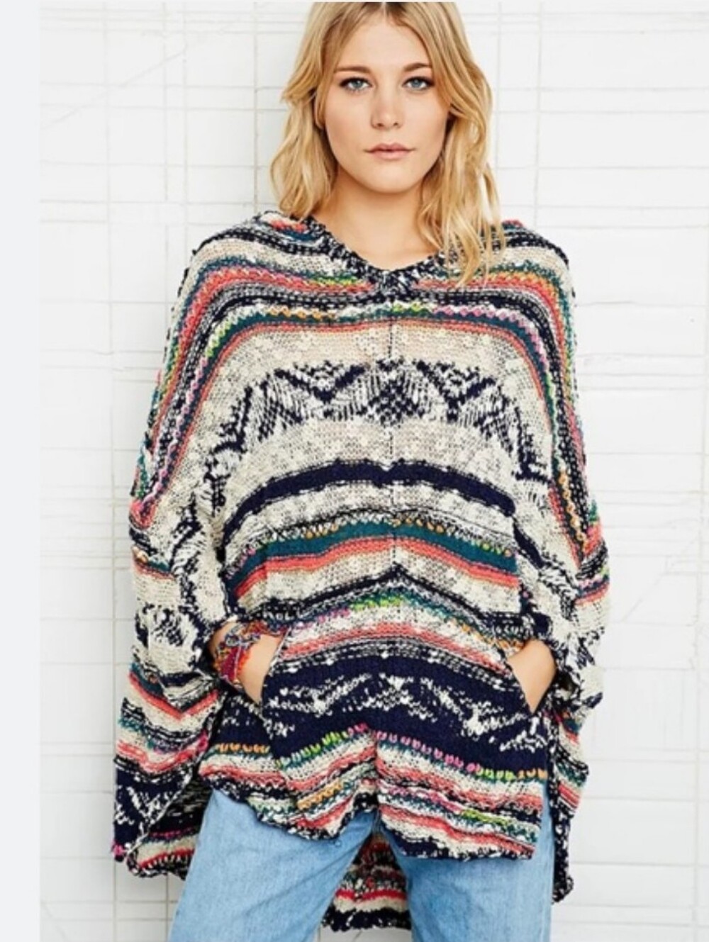 Free People Bubble Tea Hooded Poncho In Starburst Cabincore Boho Southwestern